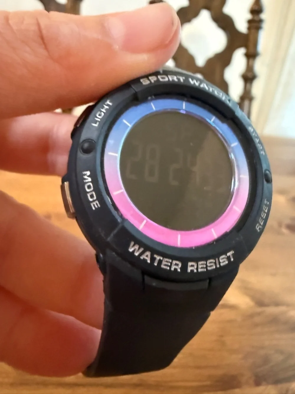 Black Digital Sport Watch with Pink Accent